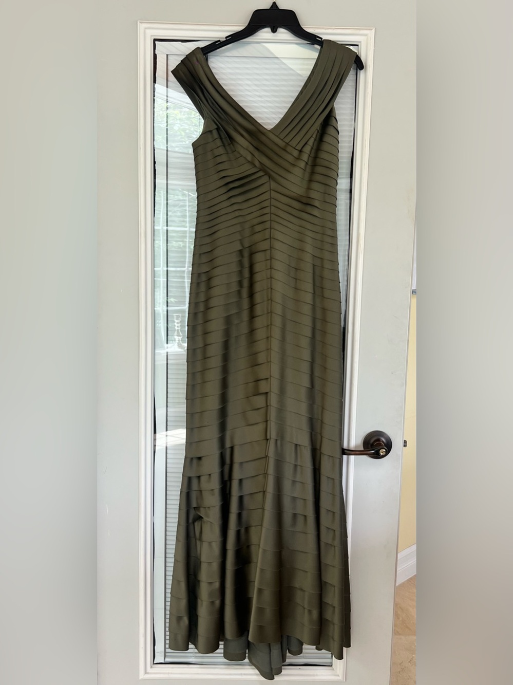 JS Collections Olive Green Pleated Gown
